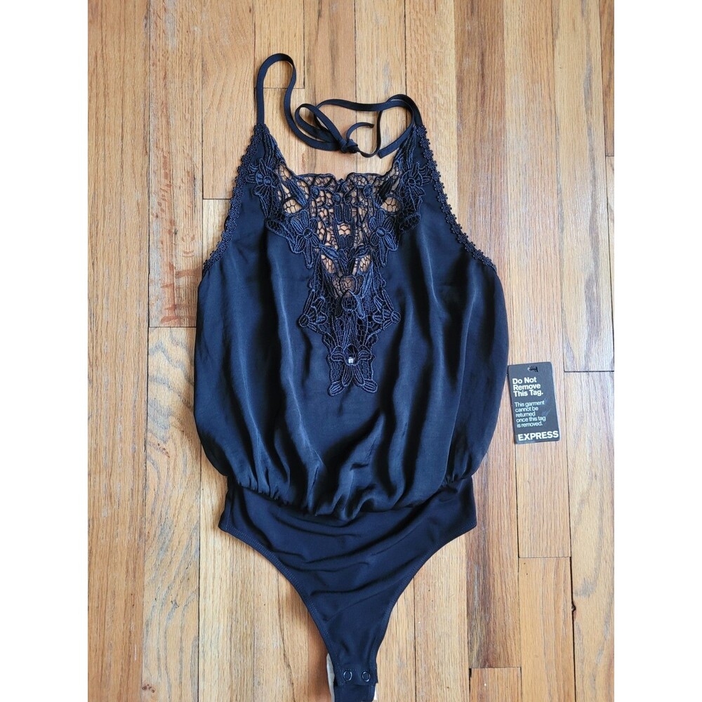Express Black Halter Bodysuit Women's Size XXS One Piece NWT